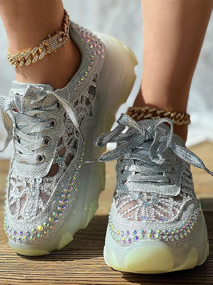 Rhinestone Mesh Sneakers