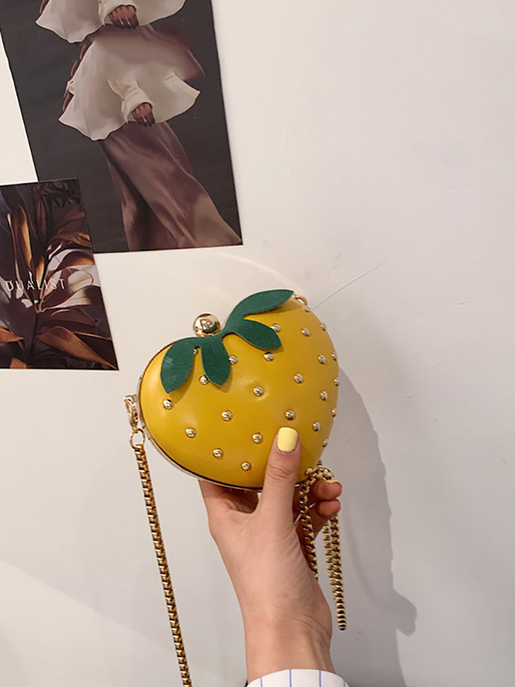Women's Strawberry Shape Rivet Crossbody Bag