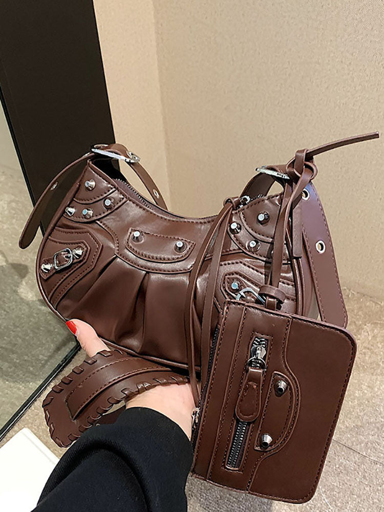 Women's Leather Studs Shoulder Bag