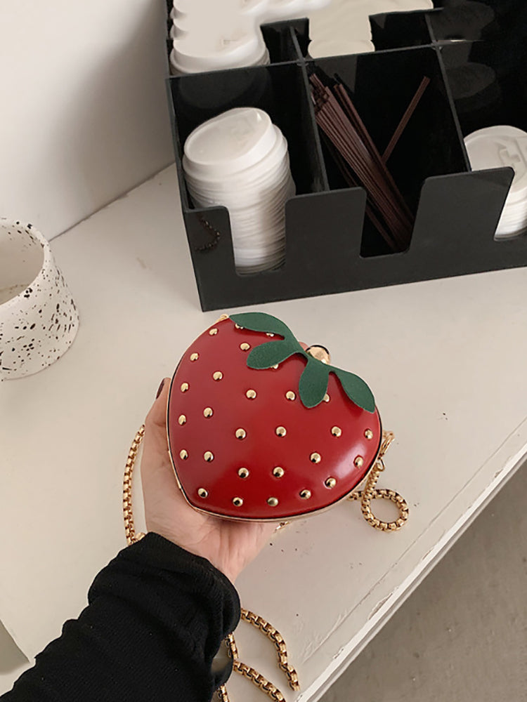 Women's Strawberry Shape Rivet Crossbody Bag