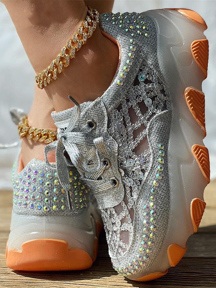 Rhinestone Mesh Sneakers