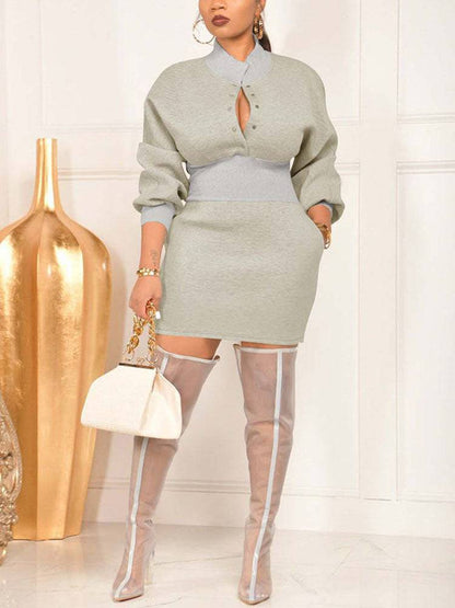 Solid Color Stand Collar Sweatshirt Dress