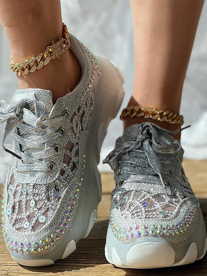 Rhinestone Mesh Sneakers