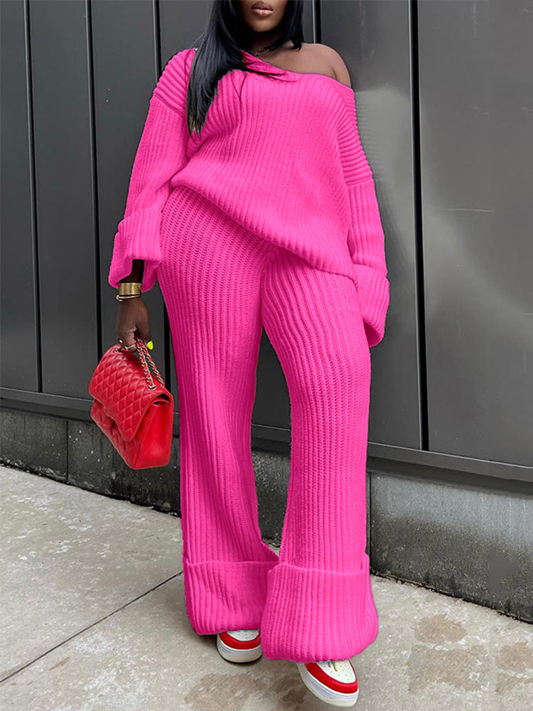 Ribbed Knit Sweater & Pants Set