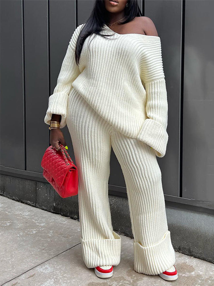 Ribbed Knit Sweater & Pants Set