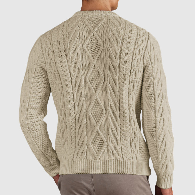 Men's Casual Gentleman Basic Casual Cable Round Neck Sweater