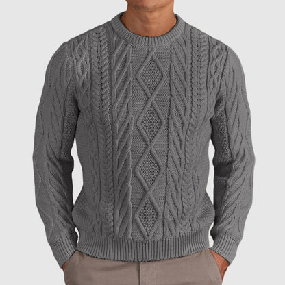 Men's Casual Gentleman Basic Casual Cable Round Neck Sweater