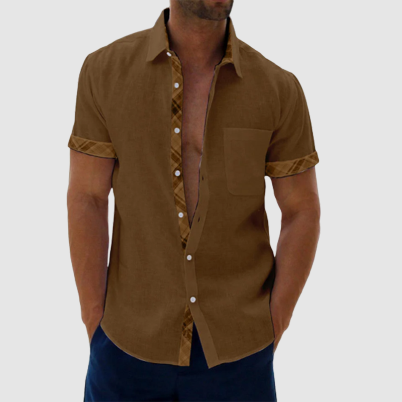 Men's Casual Plaid Collar Button Summer Linen Shirt