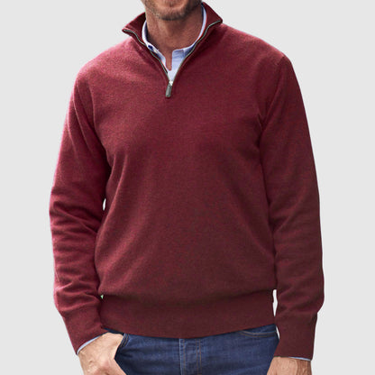 Men's Cashmere 1/4 Zipper Stand Collar Basic Sweater