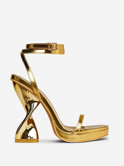 Metallic Sculptural Heel Sandals