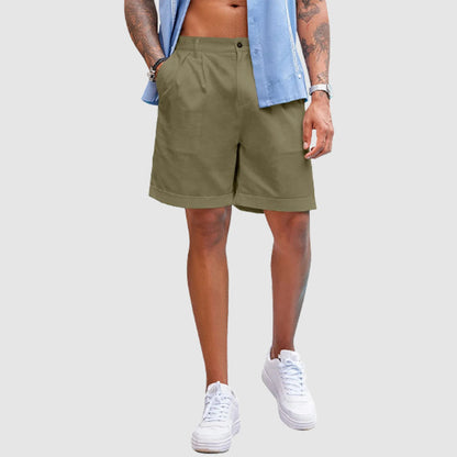 Men’s Linen Shorts Classic Fit Casual Elastic Waist Summer Beach Shorts