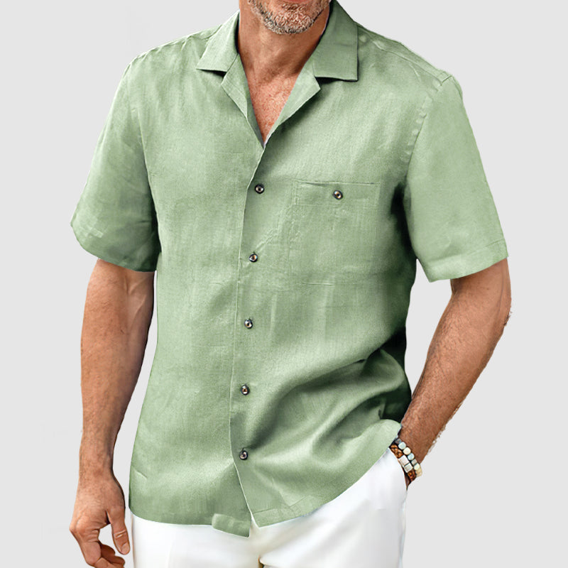 Men's Casual Cotton Linen Pocket Shirt