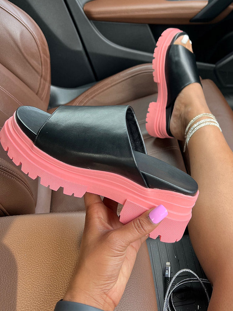 Color Block Chunky Heel Sandals