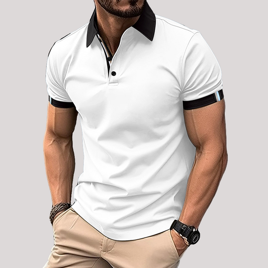 Men's Casual Cotton Colorblock Lapel Polo Shirt