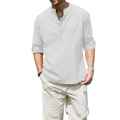 Men's  Cotton Linen Casual Long Sleeve Shirt