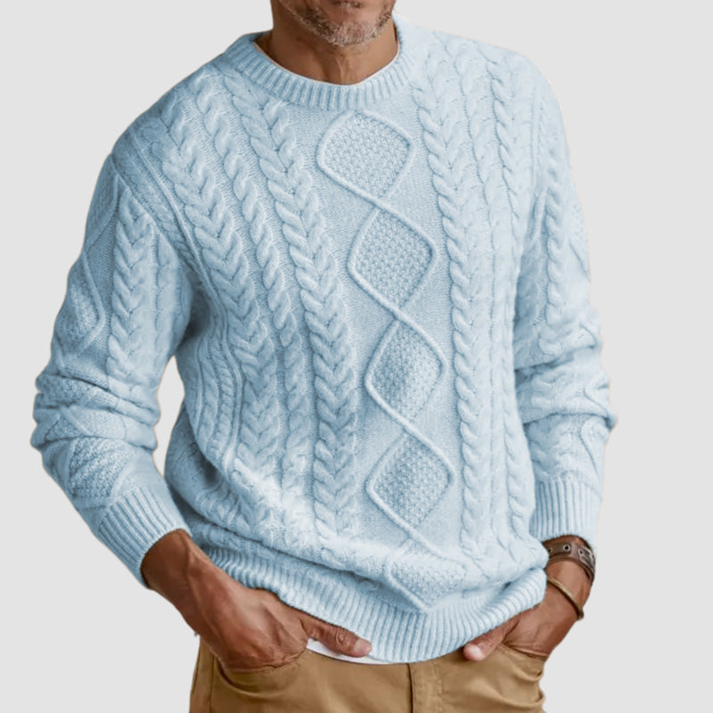 Gentleman's Casual Basic Casual Cable Round Neck Sweater