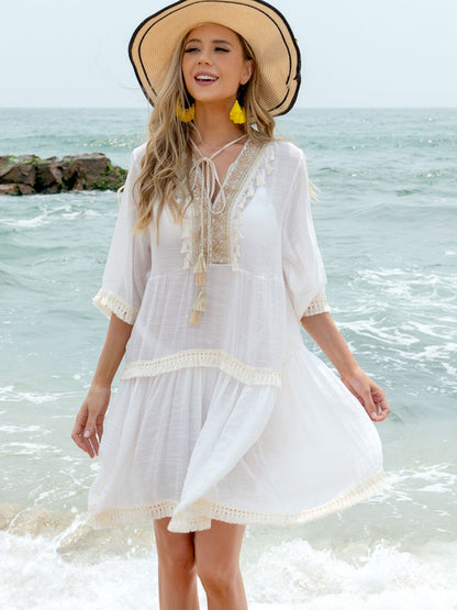 Lace Detail Half Sleeve Cover-Up Dress