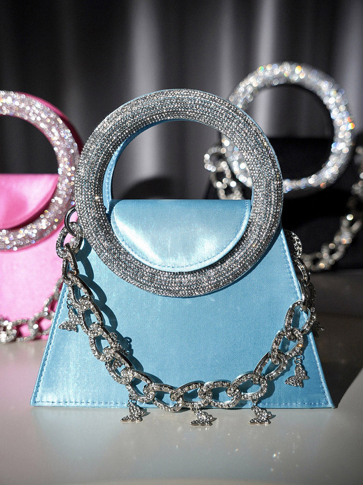 Women's Rhinestone Handle Satin Clutch