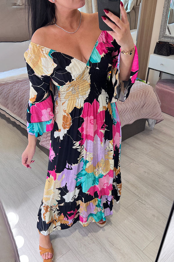 Women's Floral Print Ruffle Hem Maxi Dress