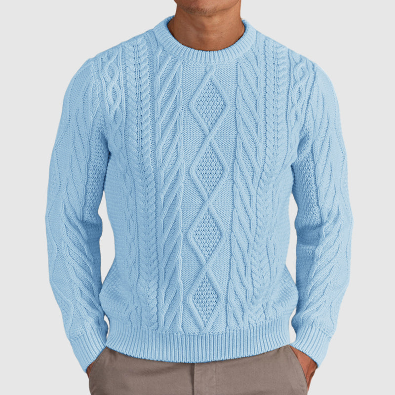 Men's Casual Gentleman Basic Casual Cable Round Neck Sweater