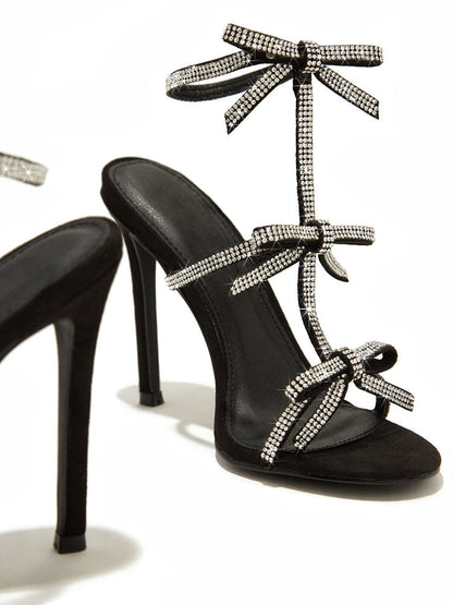 Rhinestone Bow Heeled Sandals