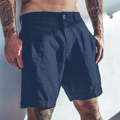 Men's Cotton Linen Capris Beach Elastic Waist Basic Casual Shorts