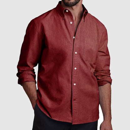 Men's Fashionable Cotton Casual Lapel Long Sleeve Shirt