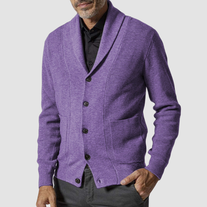 Gentlemen's Classic Casual Lapel Long Sleeve Cashmere Knit Cardigan