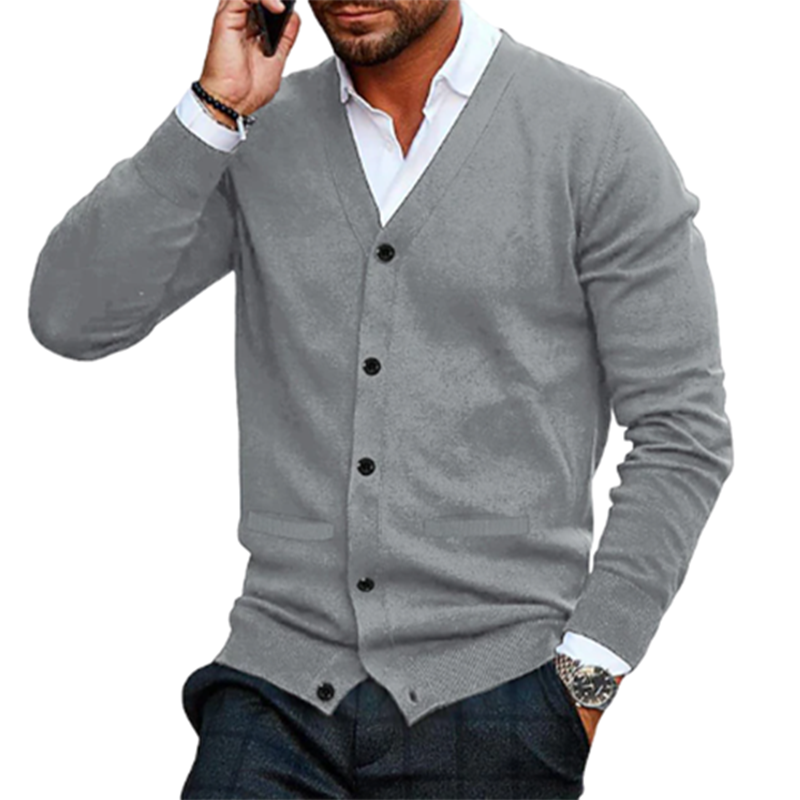 Men's cardigan coat middle-aged sweater men add velvet and thick casual V-neck jacket