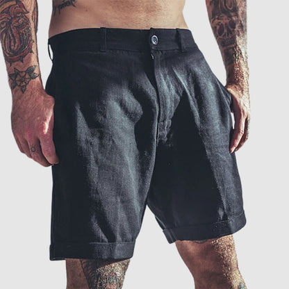 Men's Cotton Linen Capris Beach Elastic Waist Basic Casual Shorts