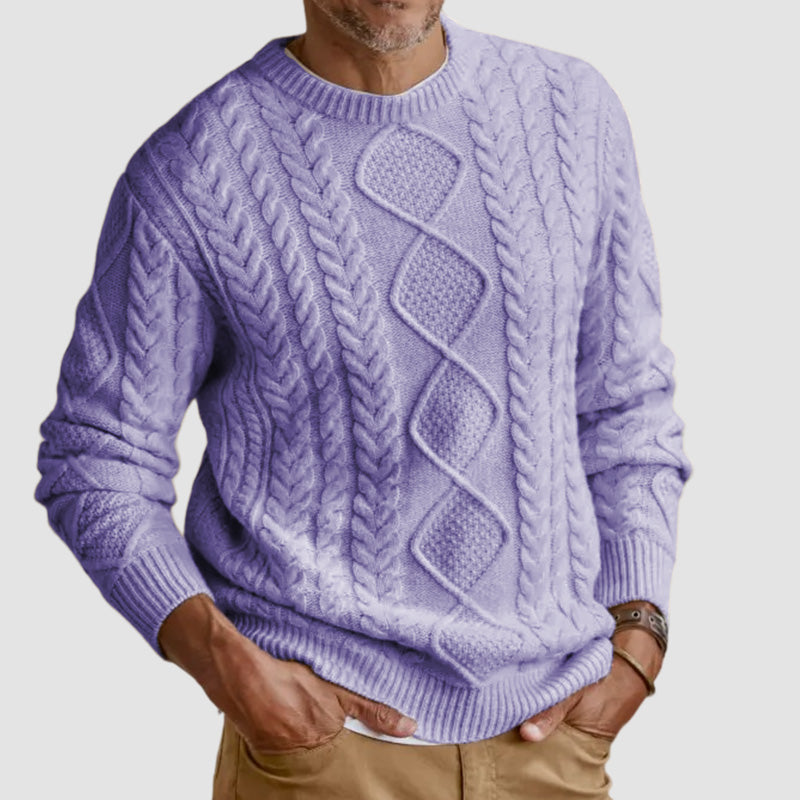 Gentleman's Casual Basic Casual Cable Round Neck Sweater