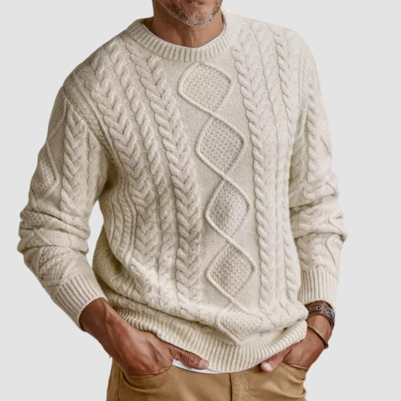 Gentleman's Casual Basic Casual Cable Round Neck Sweater