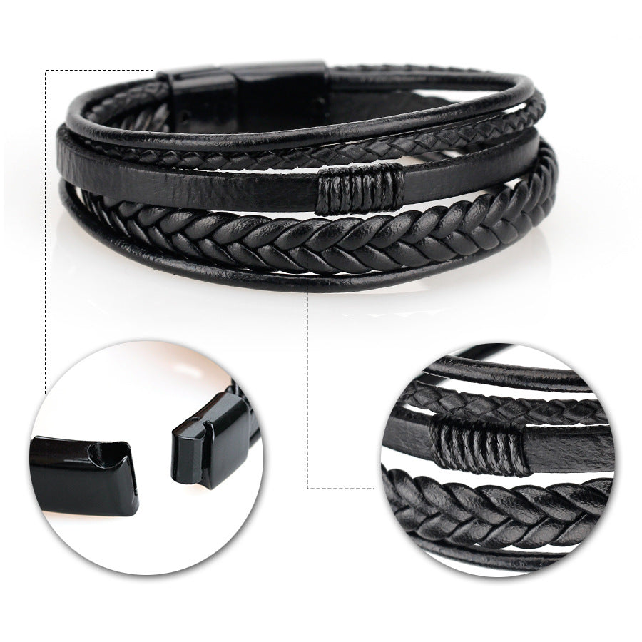 Fashion leather rope hand woven bracelet men's bracelet