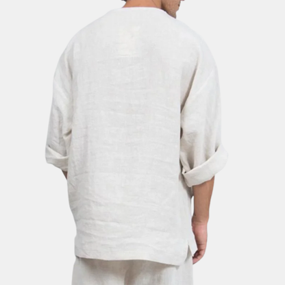 Men's Linen Ethnic Style Loose Flared Long-Sleeved T-Shirt