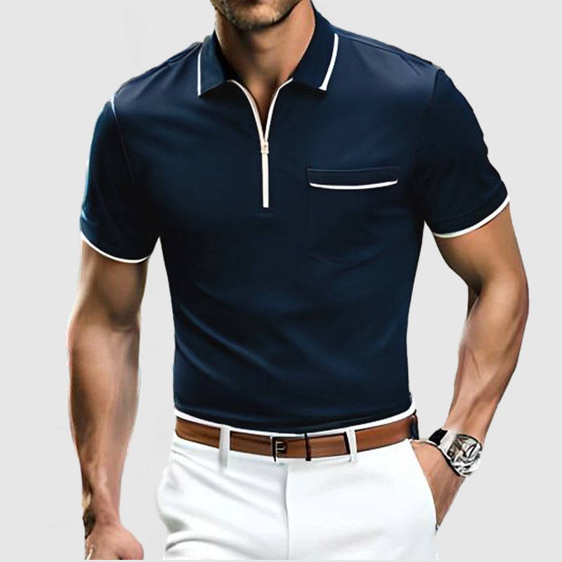 Gentleman's Cotton Colorblocked Zip-Up Polo Shirt