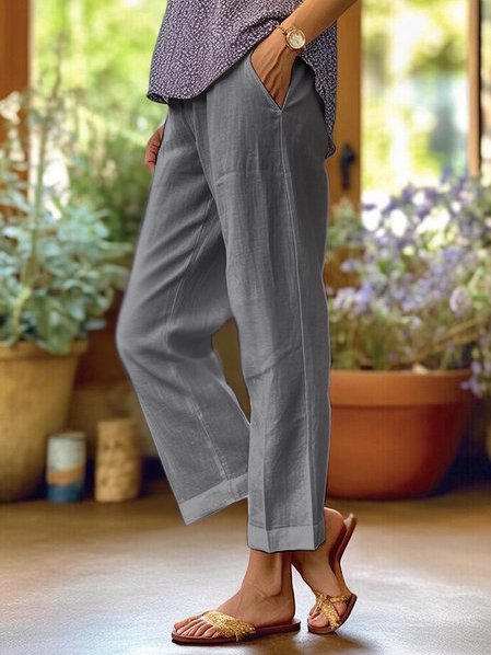 Plain Linen Cotton And Linen Loose Pants