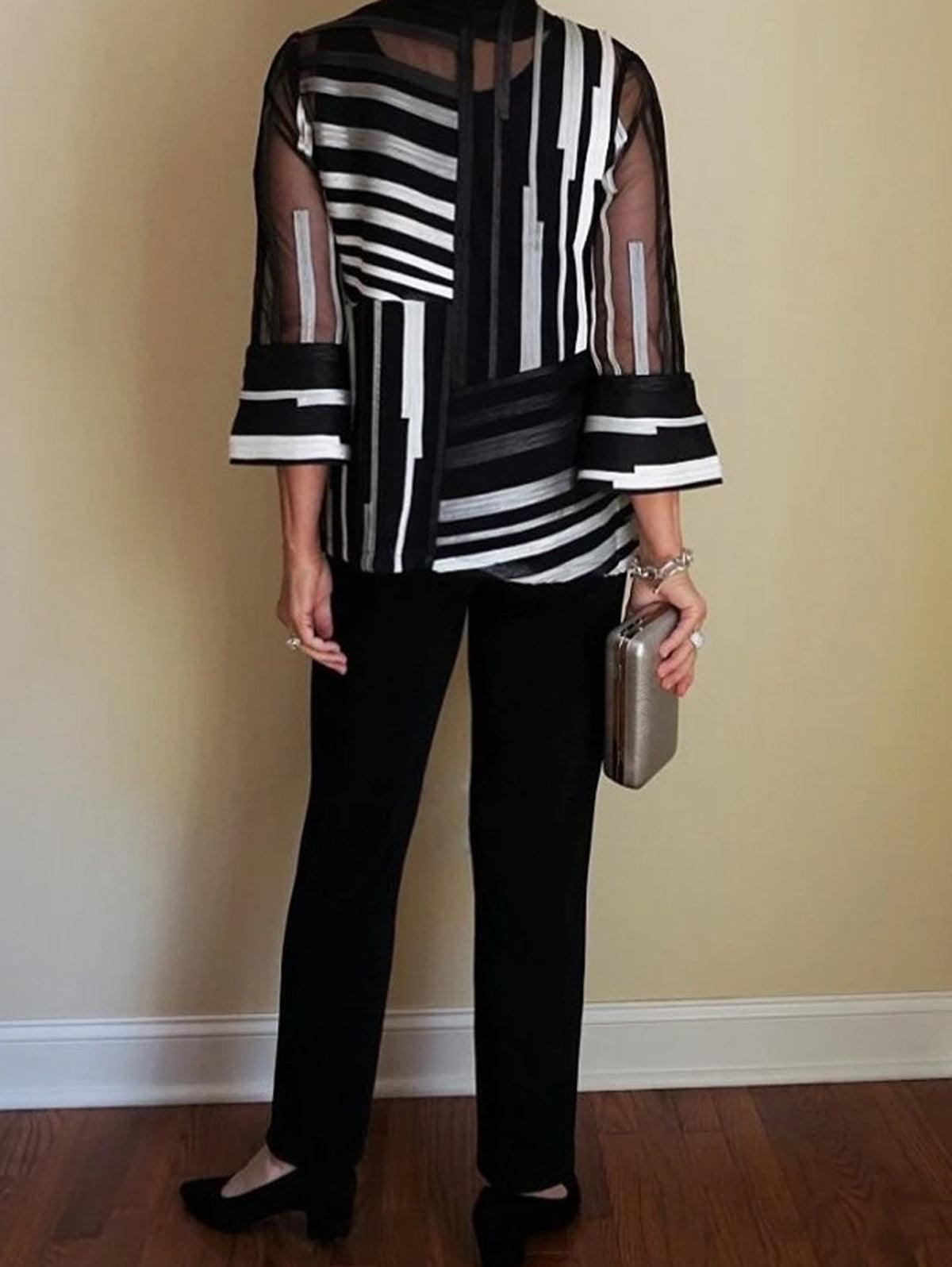 Women's Elegant Striped Pattern Blouse And Pants