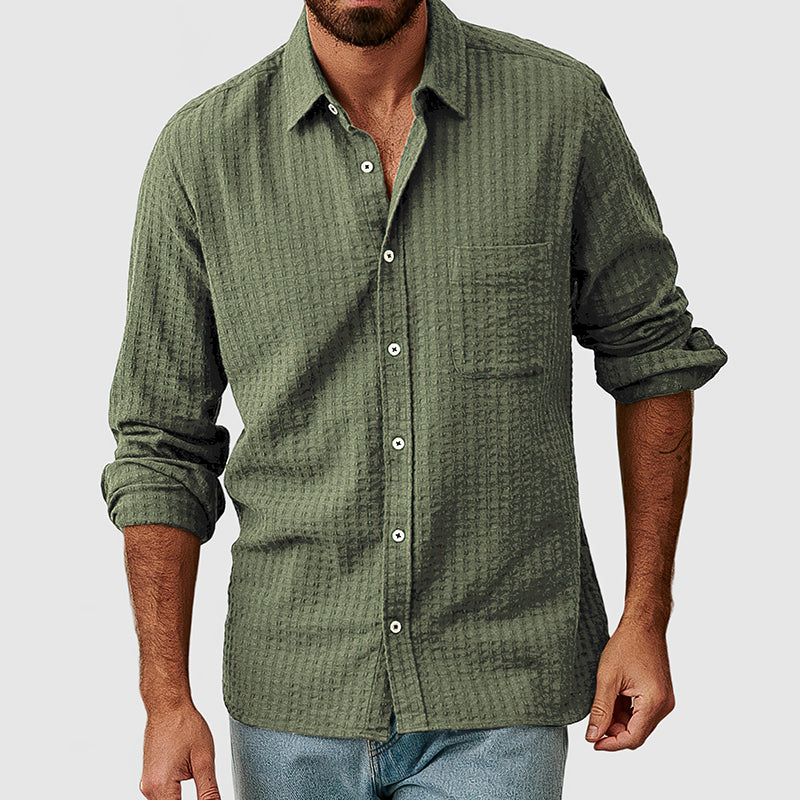 Men's Casual Basic Textured Cotton Shirt