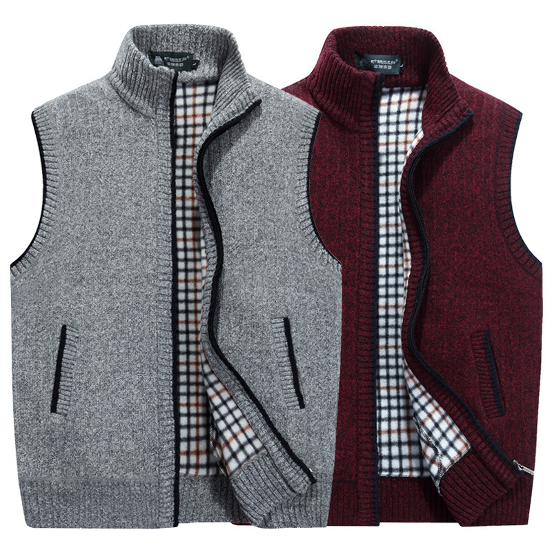 Men's autumn and winter stand collar knitted vest jacket