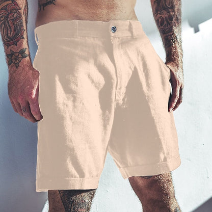 Men's Cotton Linen Capris Beach Elastic Waist Basic Casual Shorts