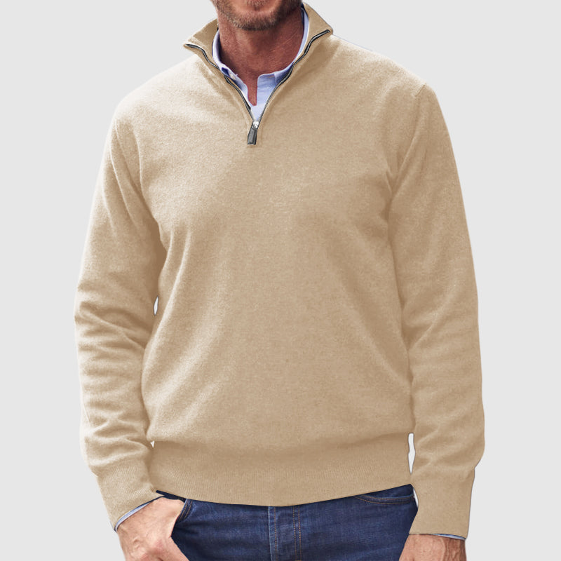 Men's Cashmere 1/4 Zipper Stand Collar Basic Sweater