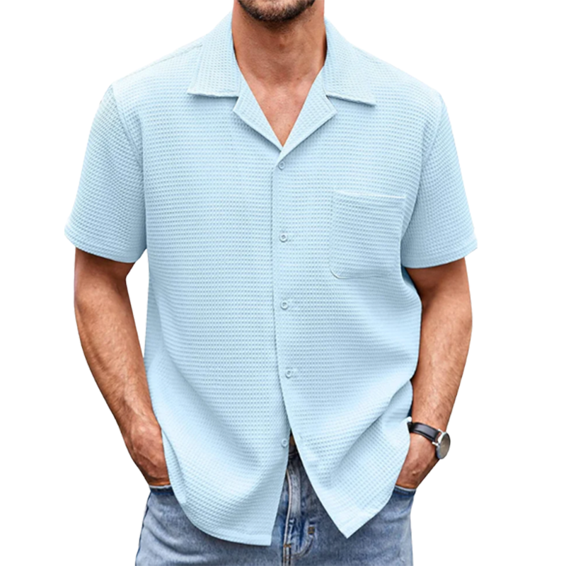 Men's Cotton Linen Casual Button Down Short Sleeve Shirt