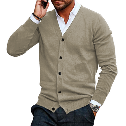 Men's cardigan coat middle-aged sweater men add velvet and thick casual V-neck jacket