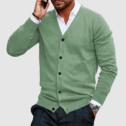 Men's cardigan coat middle-aged sweater men add velvet and thick casual V-neck jacket