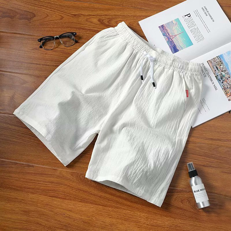 Men's Cotton And Linen Shorts,Youth Loose Five Piece Pants,Linen Beach Pants