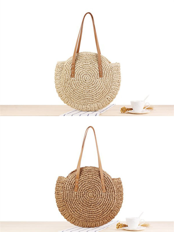 Women's Vintage Round Straw Beach Bag