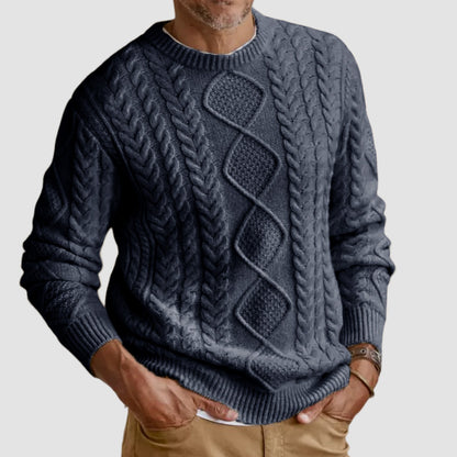 Gentleman's Casual Basic Casual Cable Round Neck Sweater