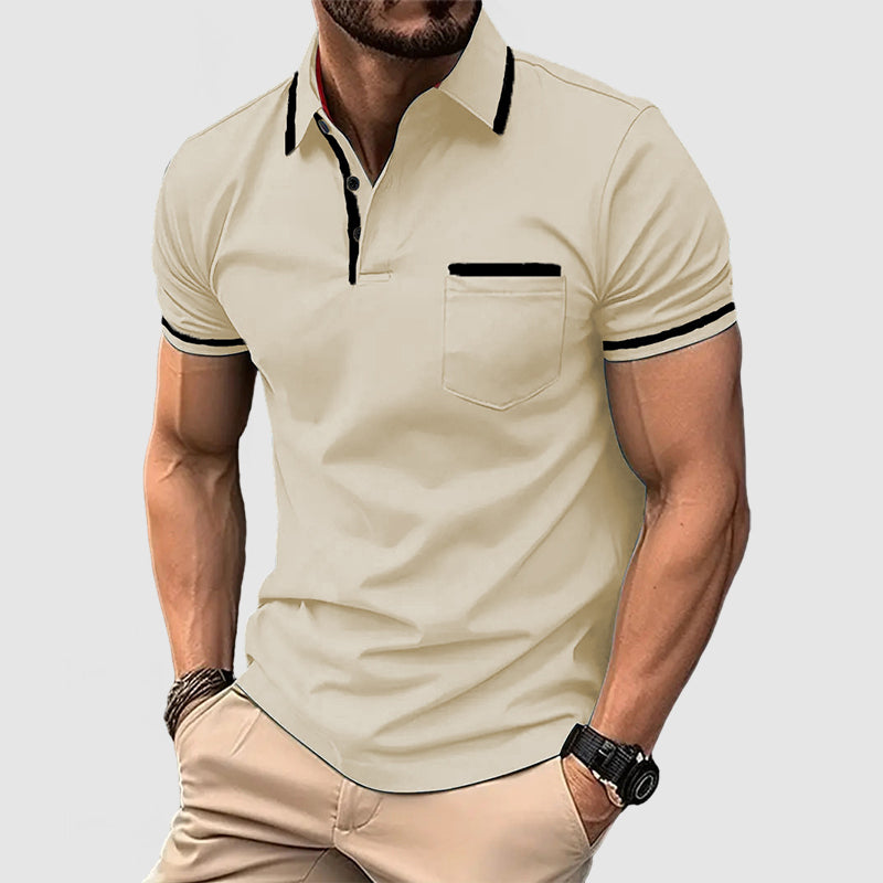 Men's Casual Cotton Colorblock Polo Shirt