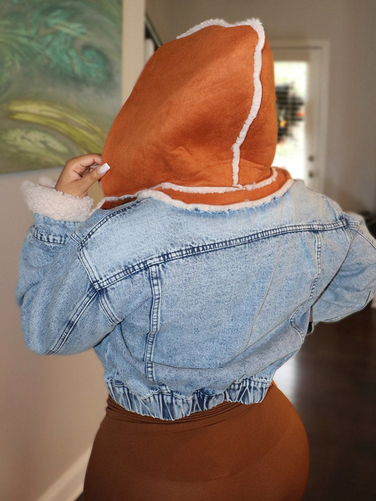 Hoodie Denim Faux Fur Jacket