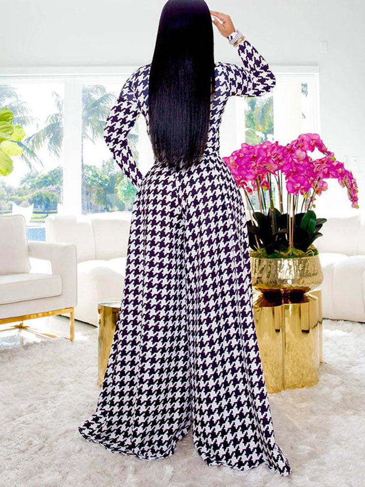 Plaid Long Sleeve Wide Leg Set